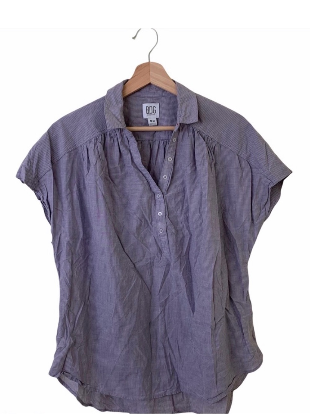 BDG Lavender Short-Sleeve Button-Up Popover Top